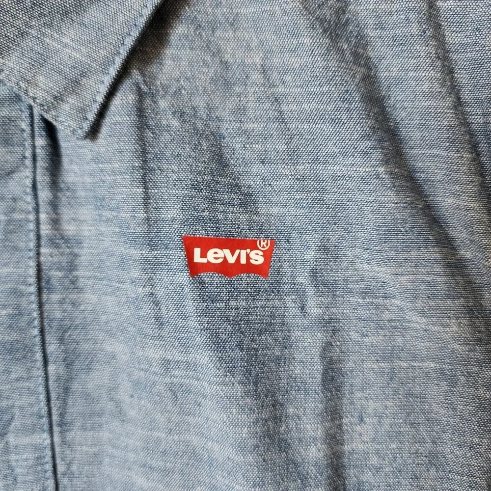 NEW LEVI'S Blue Heather Logo Short Sleeve Button Up‎ Shirt Youth Size 7R Cotton